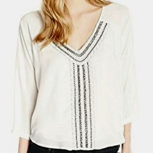 XOXO Embroidered V-Neck, 3/4 Sleeve, Ivory